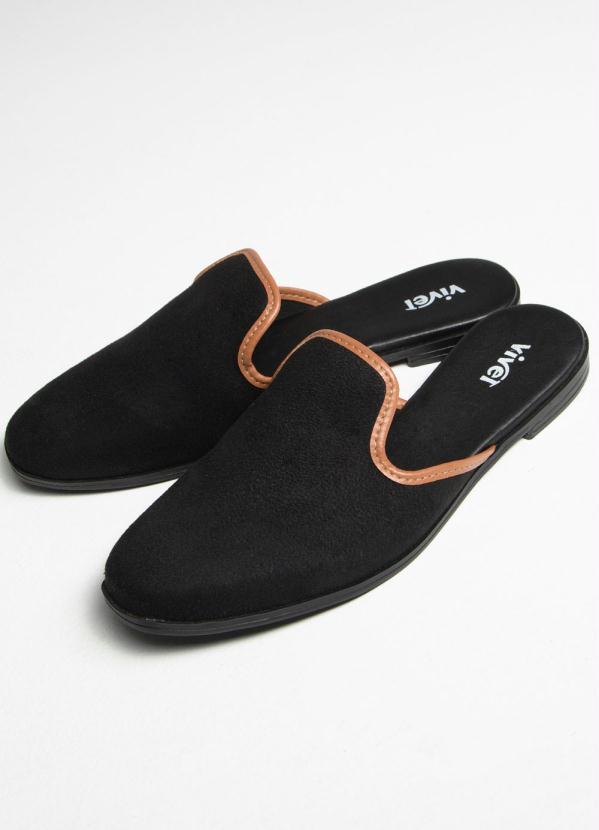 Rovitex - Mule Feminino Bico Fino de Camurça Preto