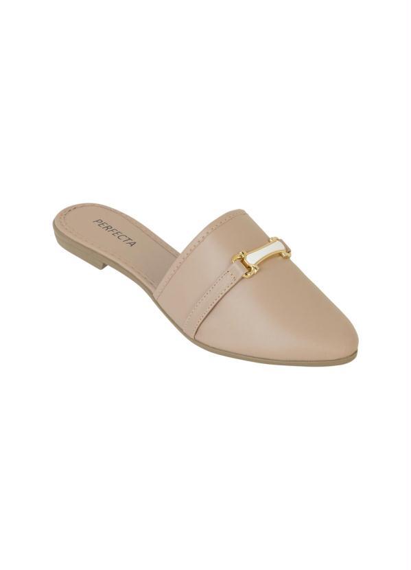Outlet - Mule Bege com Enfeite Dourado