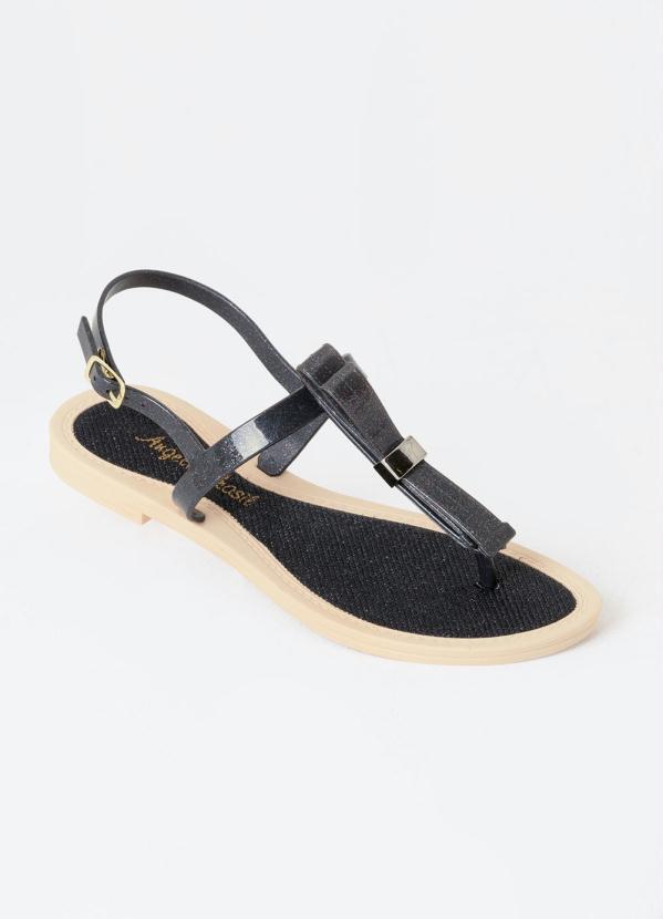 Outlet - Rasteirinha Preta com Aspecto de Glitter
