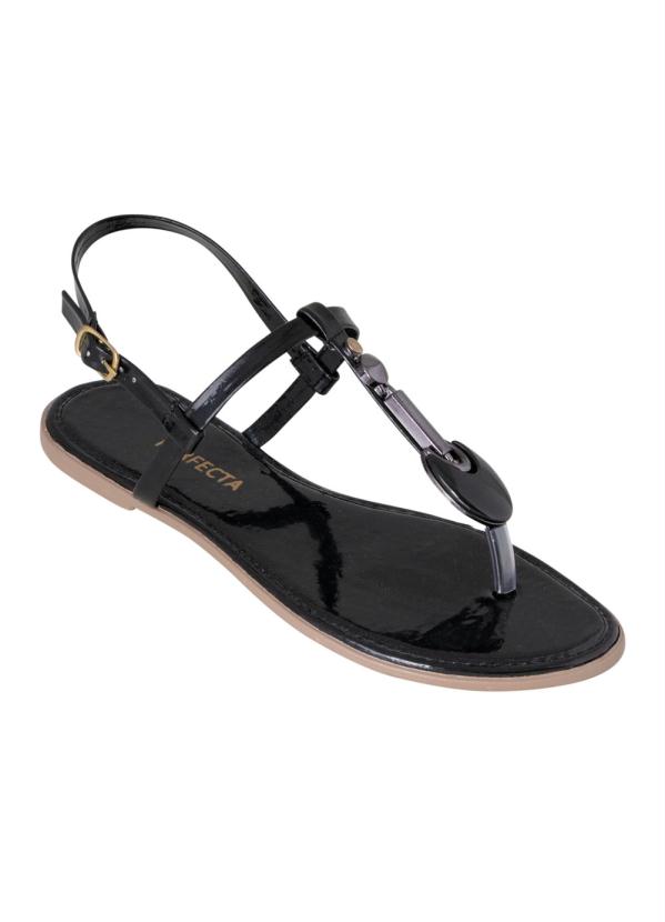 Outlet - Rasteirinha Preta em Verniz com Fivela Dourada