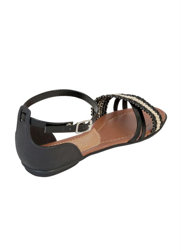 Outlet - Sandália Rasteira Preta com Detalhes Decorativos 2