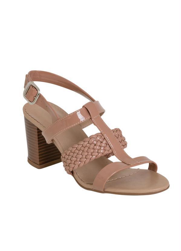 Outlet - Sandália Nude com Tira Entrelaçada