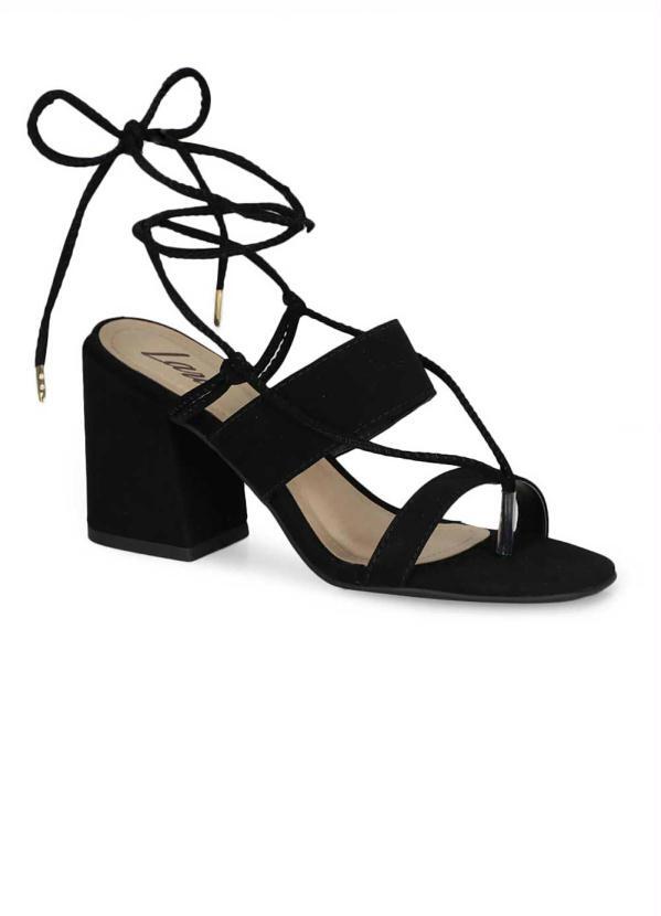 Lara - Sandália Salto Grosso Lara Amarração Preto