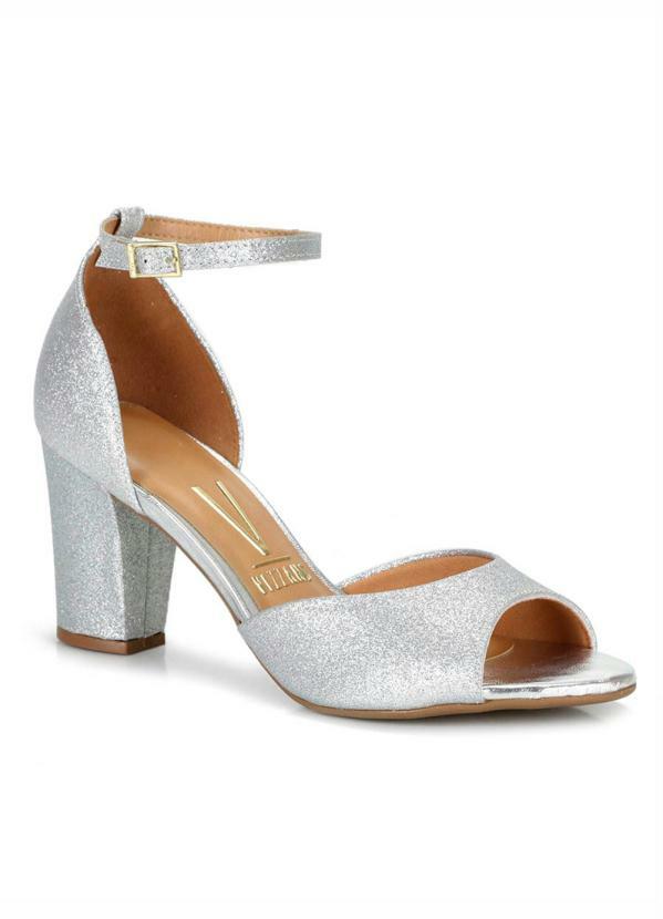 Vizzano - Sandália Salto Grosso Vizzano Glitter Prata