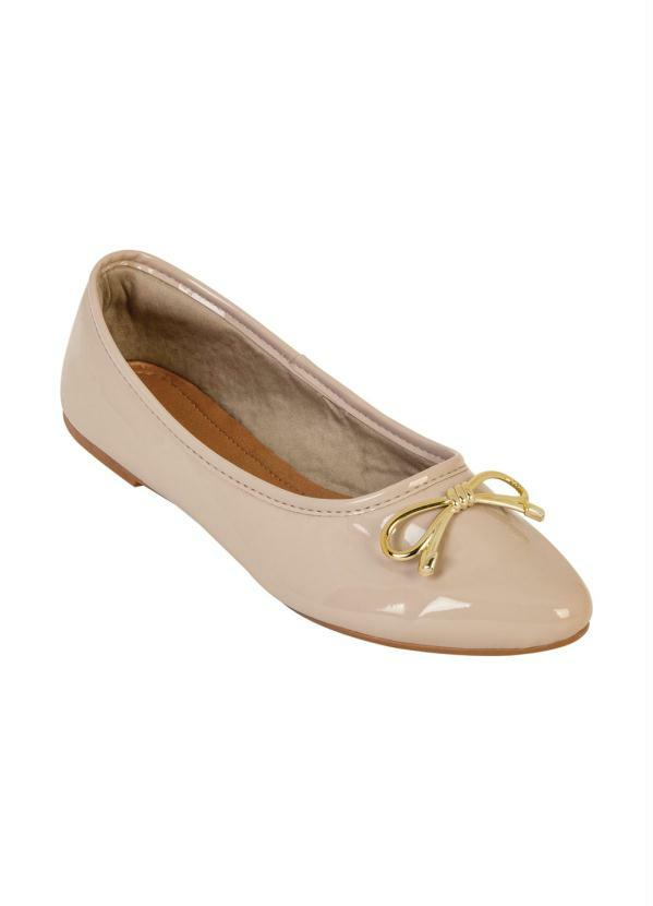 Outlet - Sapatilha Nude com Laço Dourado