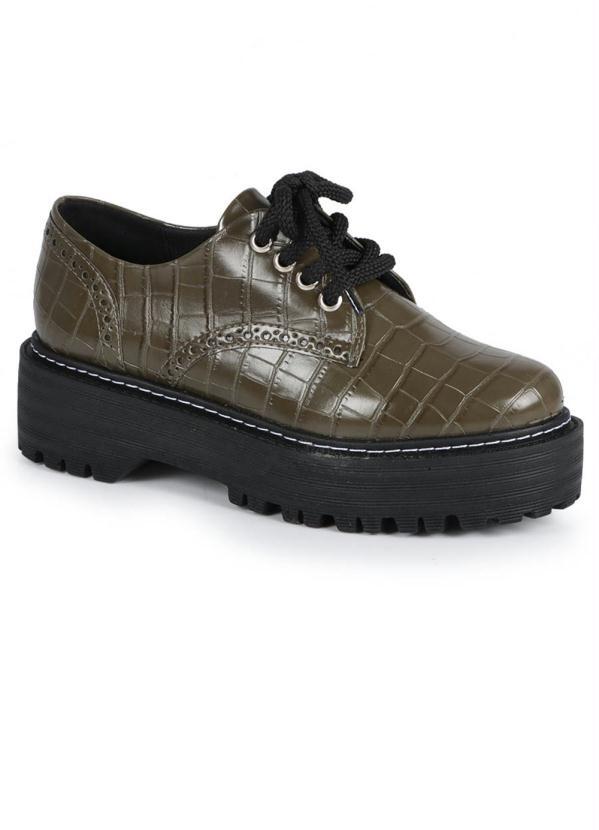 Off Line - Sapato Feminino Oxford Offline Croco Verde