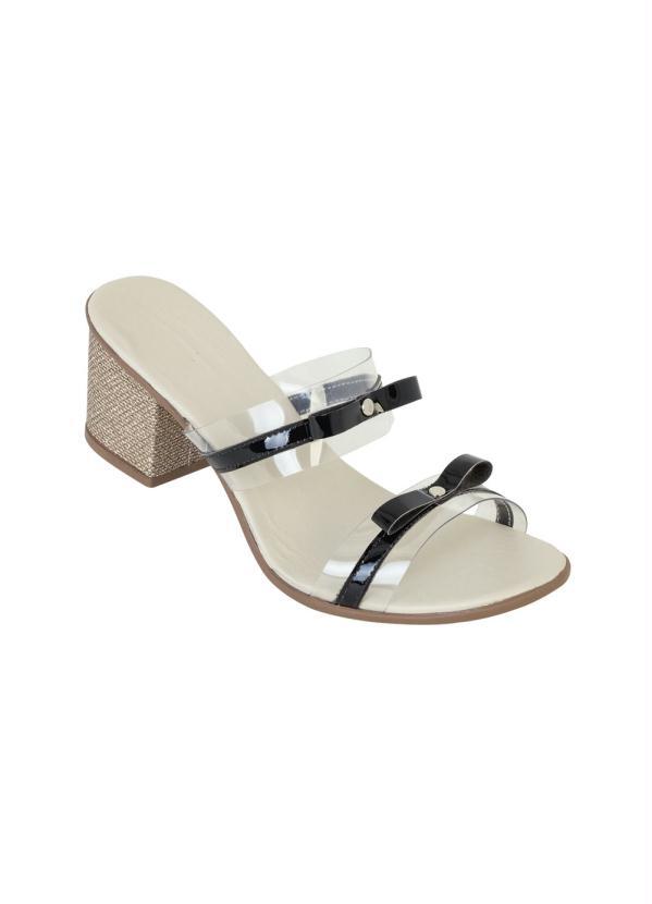 Outlet - Tamanco Preto Salto Baixo Fios Metalizados