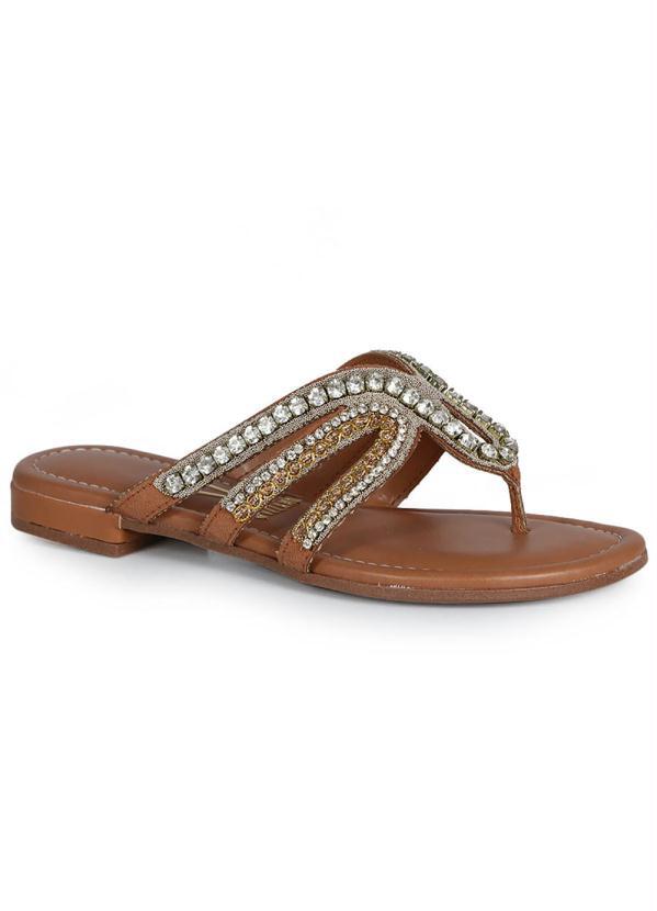 Vizzano - Tamanco Rasteiro Vizzano Strass Corrente Caramelo