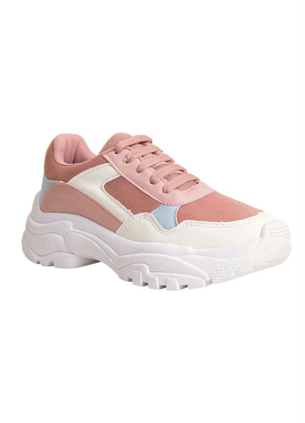Perfecta - Tênis Casual Rosê em Sintético com Tecido