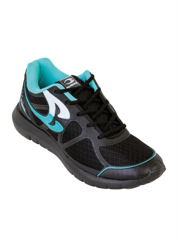 Outlet - Tênis Feminino Preto e Verde Água Solado em Eva