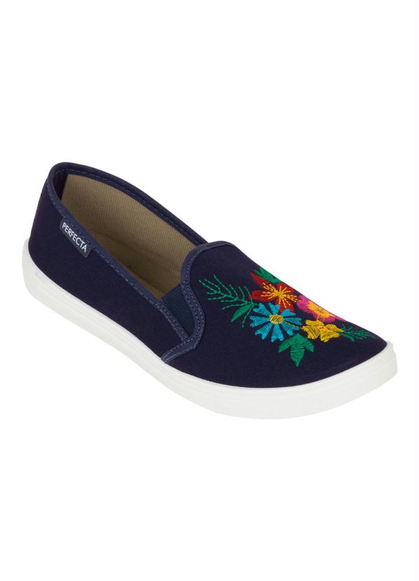 Outlet - Tênis Marinho com Bordado Floral 1