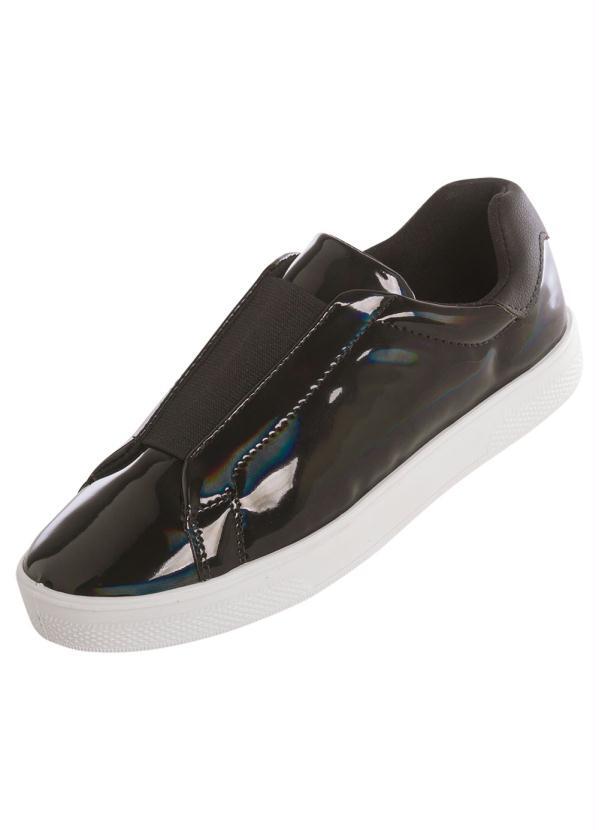 Outlet - Tênis Preto com Elástico e Detalhe de Brilho