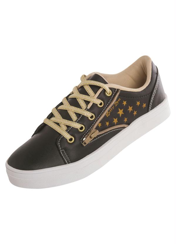 Outlet - Tênis Preto com Zíper e Estrelas
