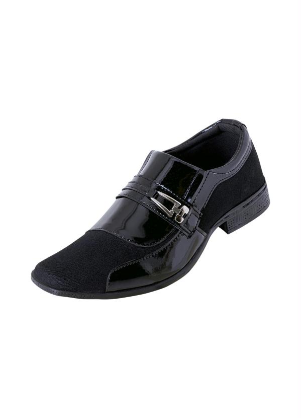 Perfecta - Sapato Social Preto em Sintético Verniz e Tecido