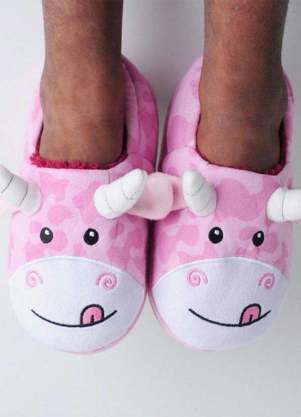 Rovi Kids - Pantufa Play Rosa Vaquinha Rosa