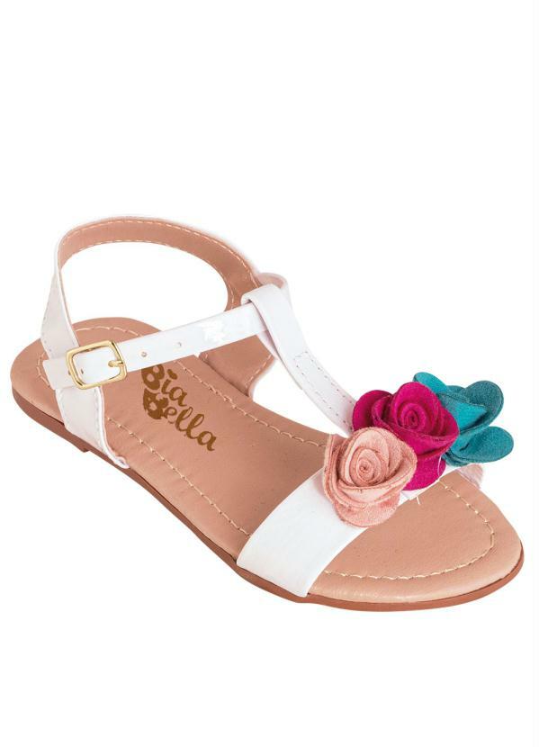 Sandália Infantil Branca com Flores Coloridas - Queima de Estoque