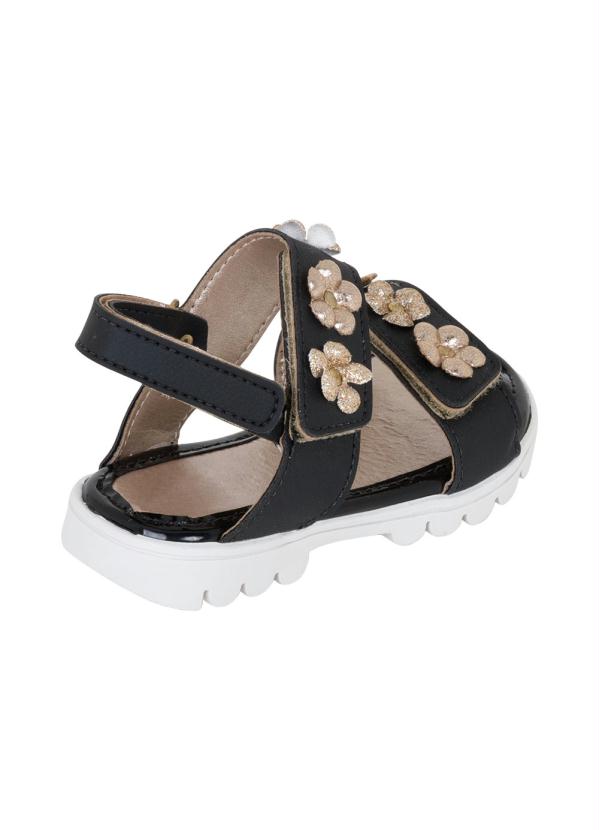 Outlet - Sandália Infantil Preta com Flores 2
