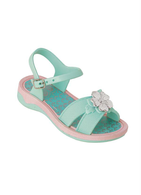 Outlet - Sandália Infantil Verde Água com Peça Decorativa