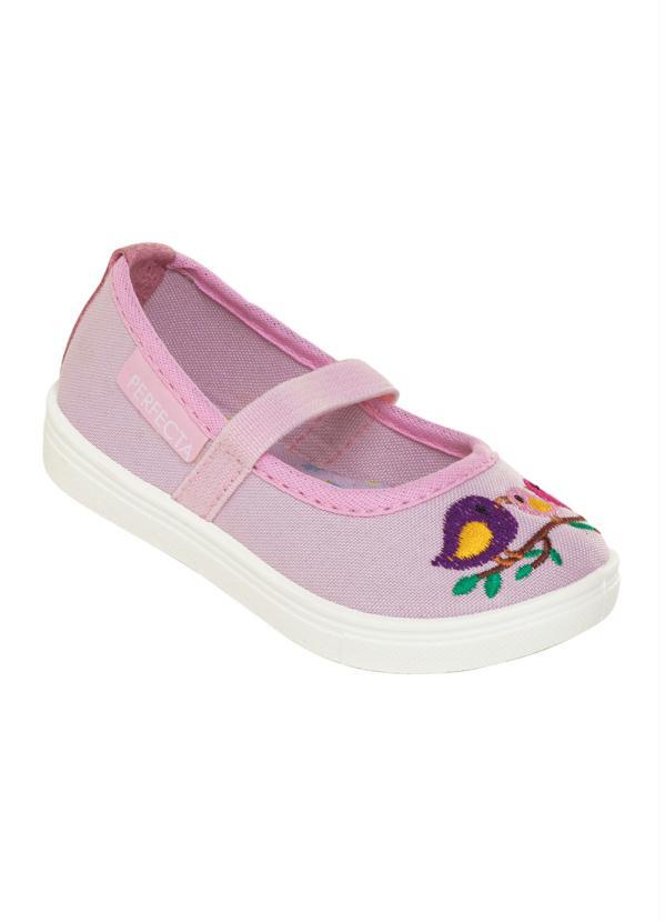 Outlet - Sapatilha Bebê Rosa com Bordado Pássaro