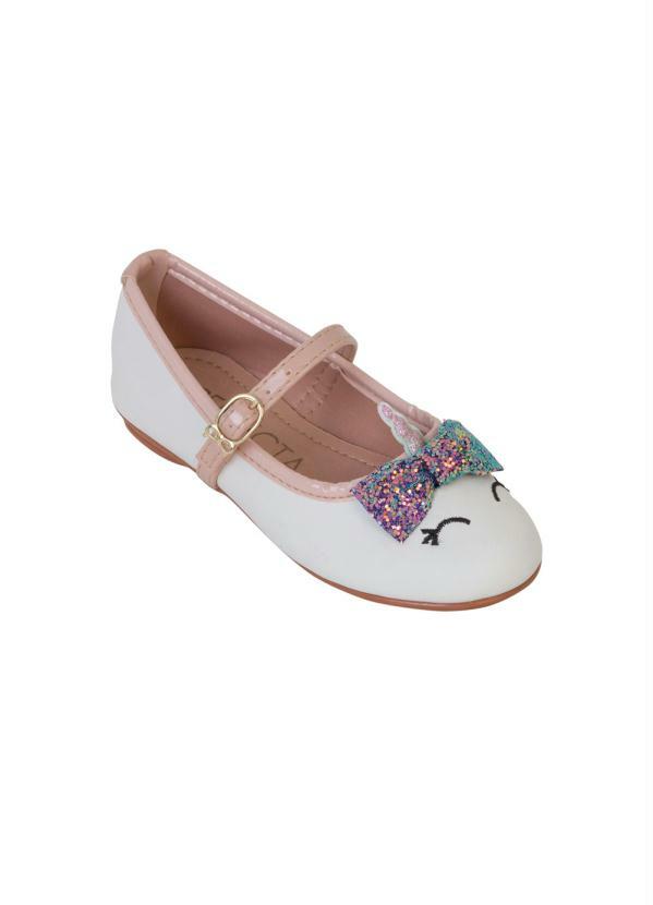 Outlet - Sapatilha Infantil Branca com Laço Glitter