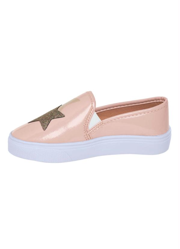 Outlet - Tênis Infantil Nude com Verniz e Aplique Glitter 3