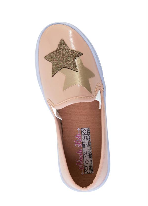 Outlet - Tênis Infantil Nude com Verniz e Aplique Glitter 4