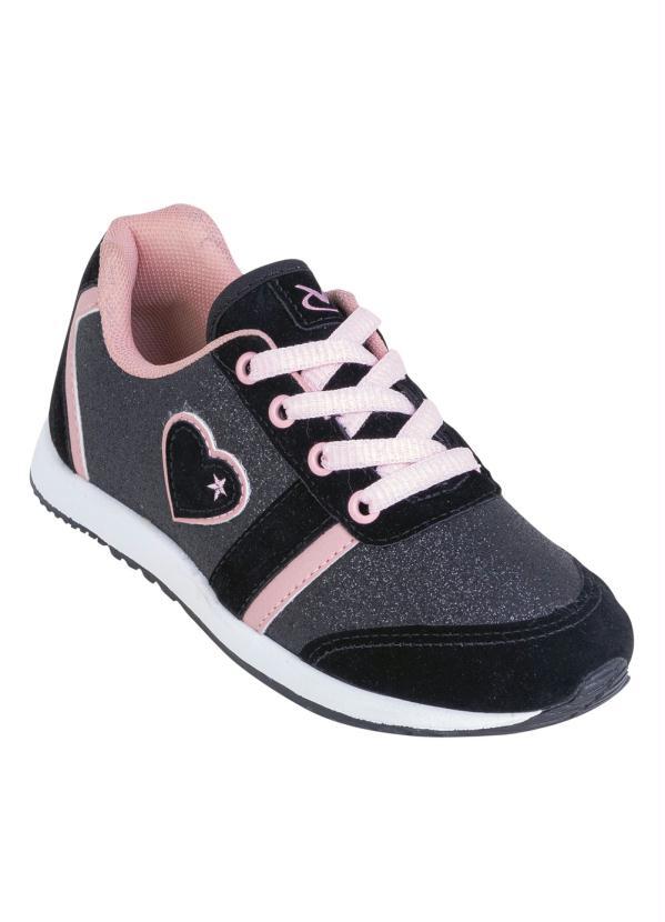Outlet - Tênis Infantil Preto com Tecido Glitter