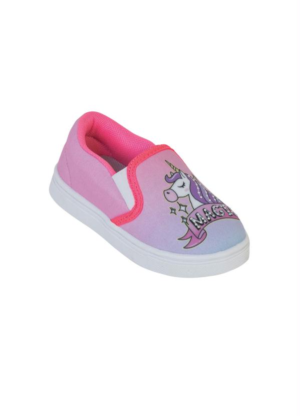 Outlet - Tênis Infantil Slip On Rosa Estampa Unicórnio