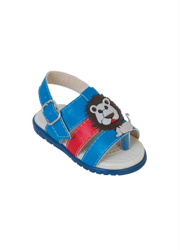 Outlet - Sandália Infantil Azul com Detalhe Leãozinho