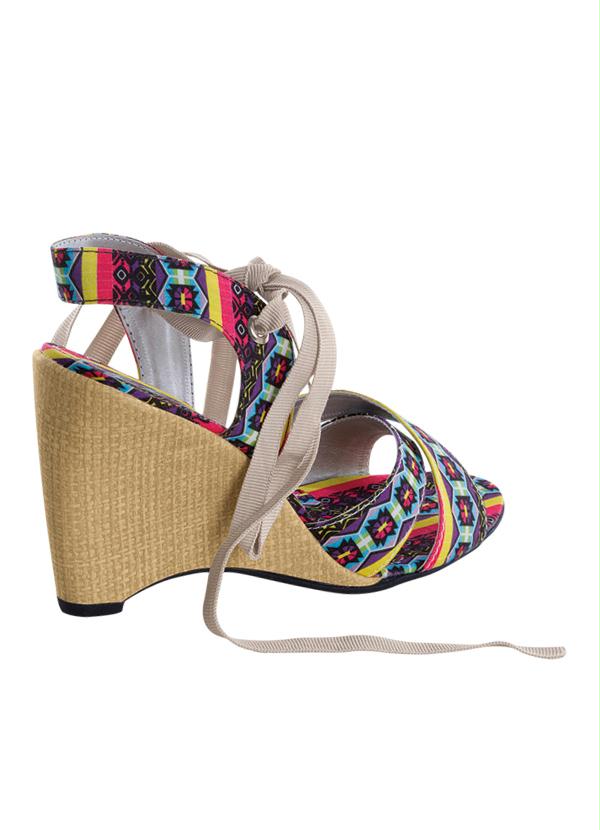 Outlet - Sandália Anabela Estampa Étnica com Tiras 2