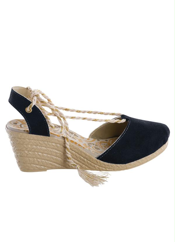 Sandália Anabela Preta com Tiras - Queima de Estoque