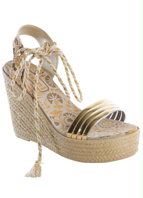 Outlet - Sandália Plataforma Dourada Onça com Tiras