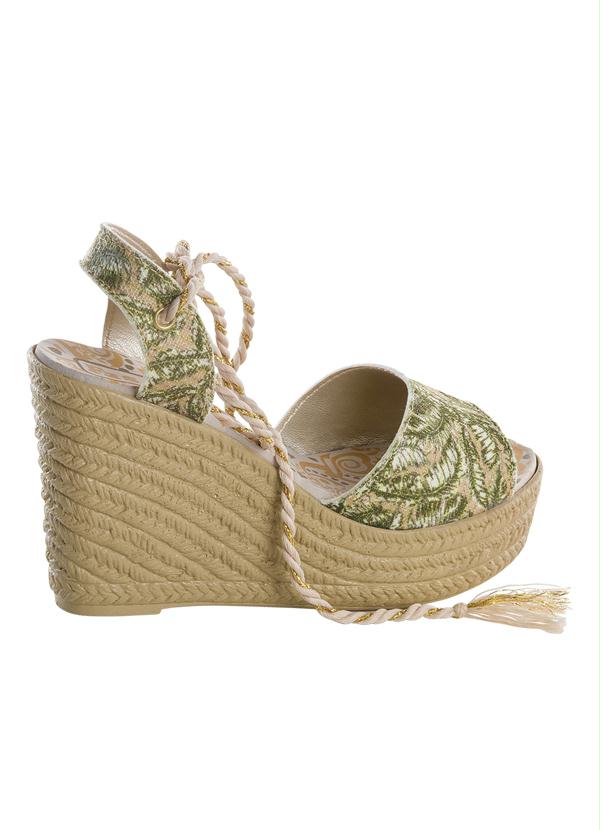 Outlet - Sandália Plataforma Verde e Bege com Tiras 2
