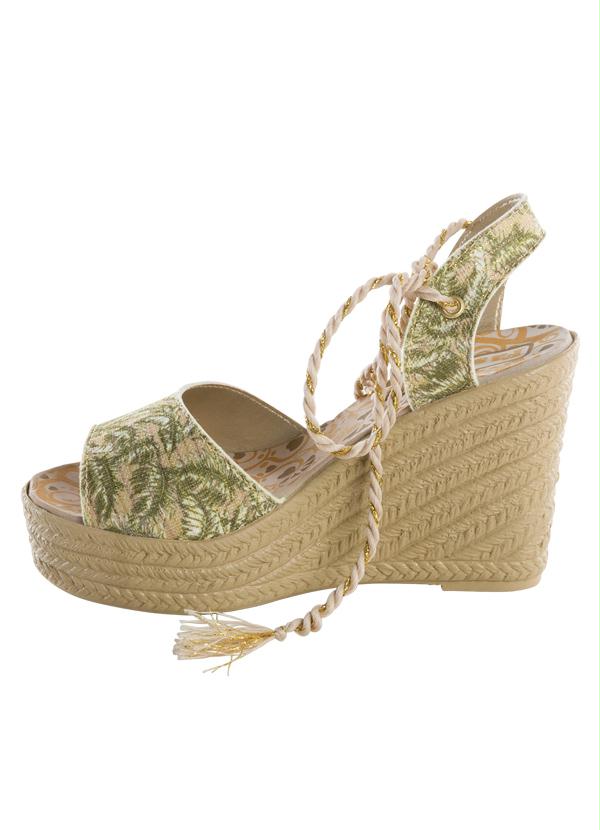 Outlet - Sandália Plataforma Verde e Bege com Tiras 3