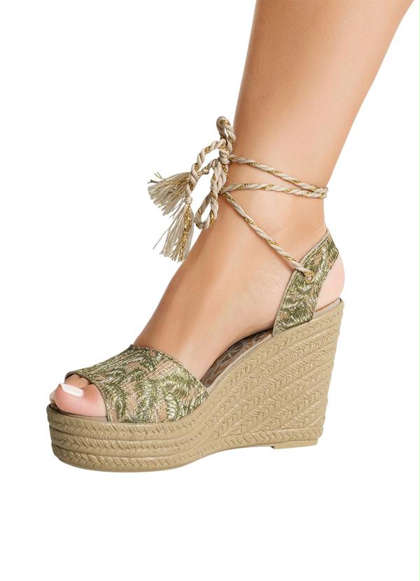 Outlet - Sandália Plataforma Verde e Bege com Tiras 4