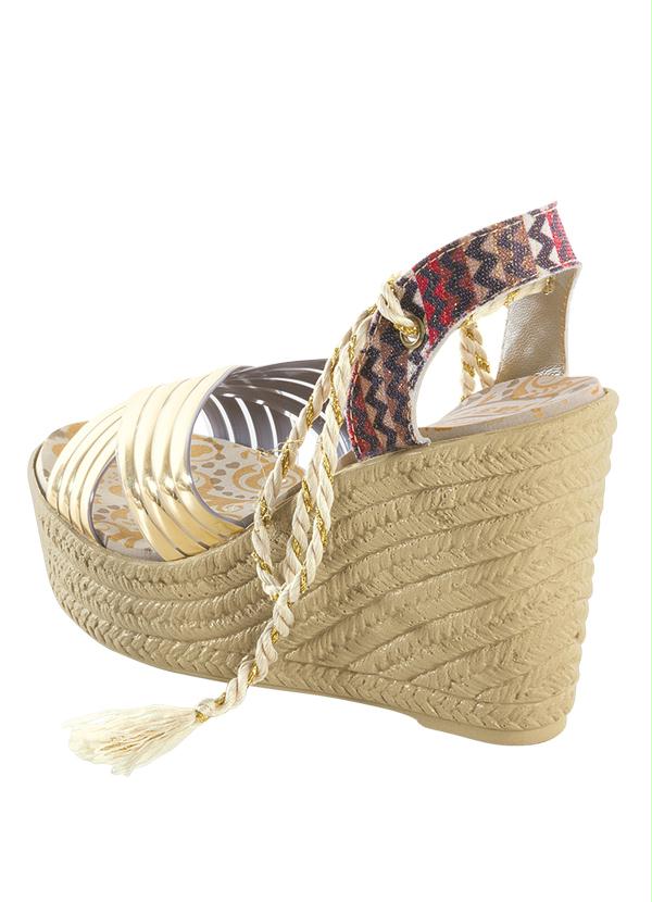 Outlet - Sandália Plataforma Zig Zag e Dourada com Tiras 2
