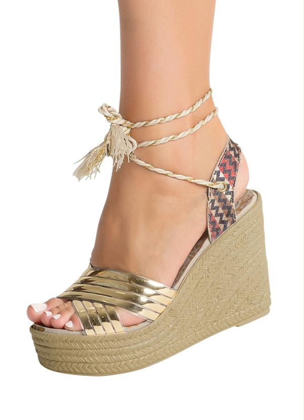 Outlet - Sandália Plataforma Zig Zag e Dourada com Tiras 4