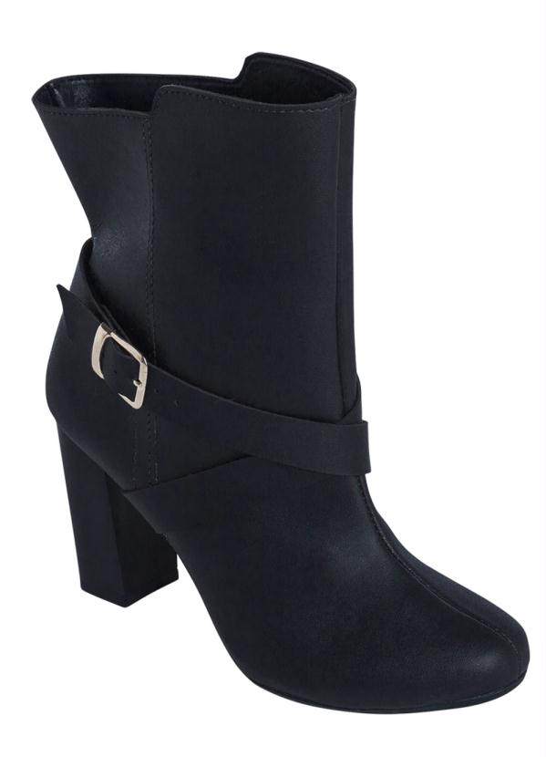 Outlet - Bota Cano Médio Preta com Salto Quadrado