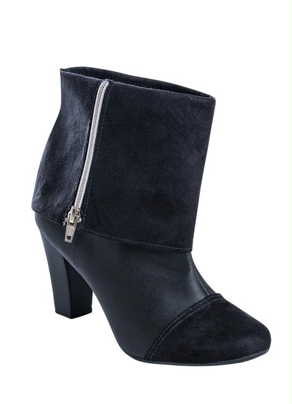 Perfecta - Bota Cano Médio Preta em Camurça Sintética