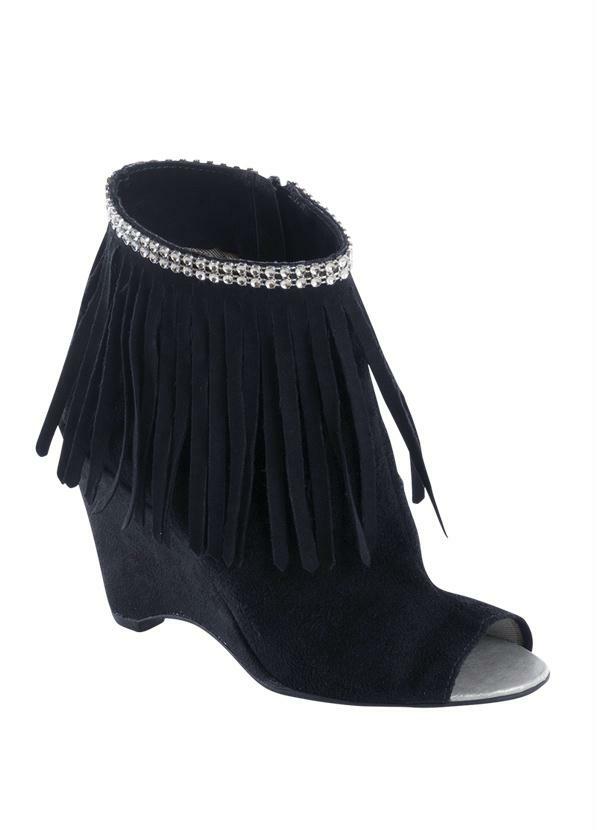 Outlet - Ankle Boot com Franjas Preta 1