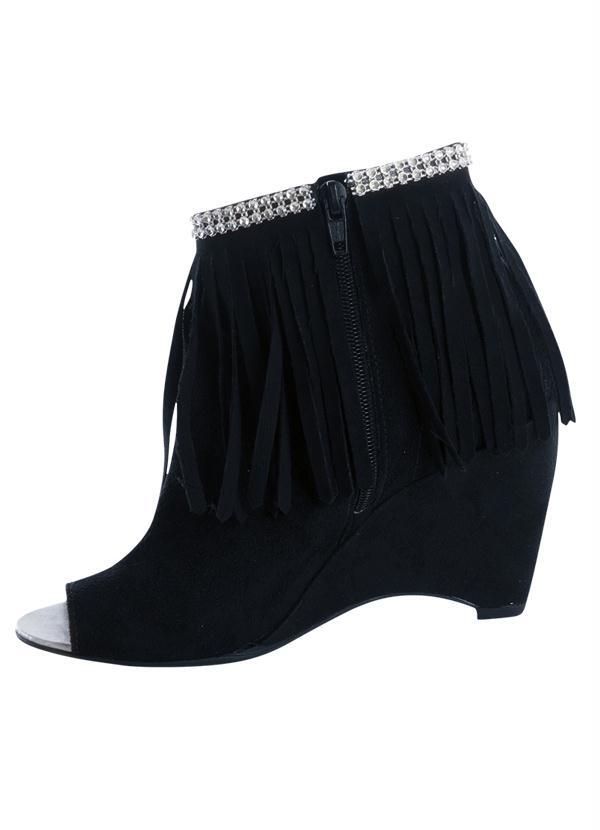 Outlet - Ankle Boot com Franjas Preta 3