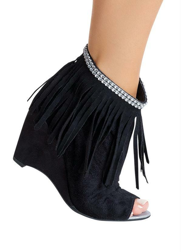 Outlet - Ankle Boot com Franjas Preta 5