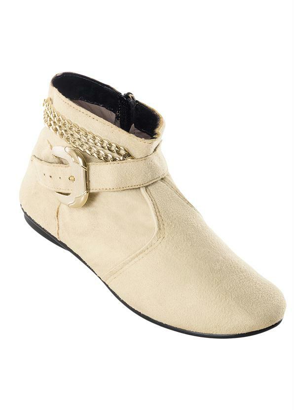 Outlet - Bota Cano Baixo com Detalhe de Corrente Bege
