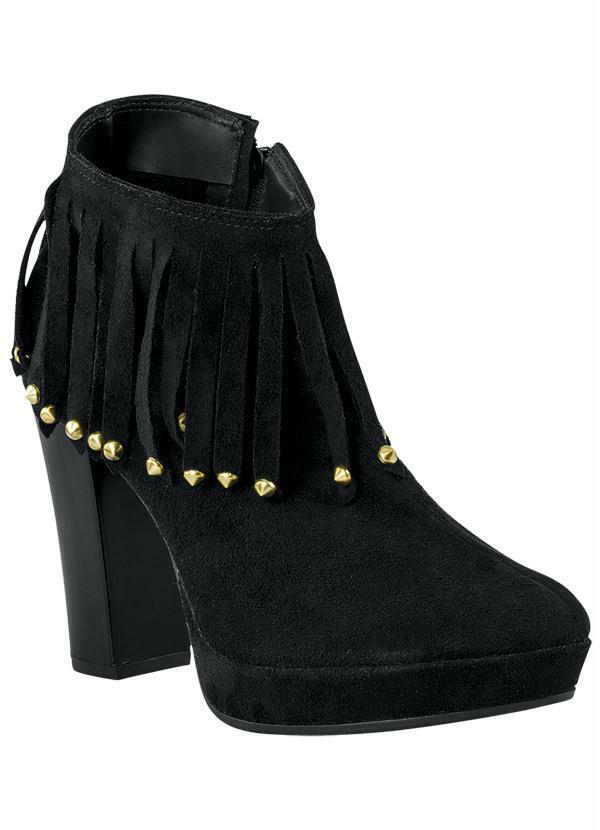 Outlet - Bota Cano Curto Preta Detalhe Franja