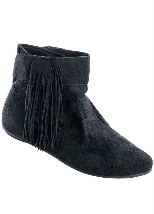 Outlet - Bota Cano Curto Preto Detalhe Franja