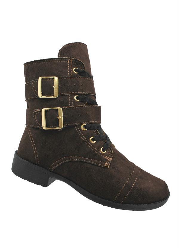 Outlet - Bota Coturno com Detalhe de Fivelas Marrom