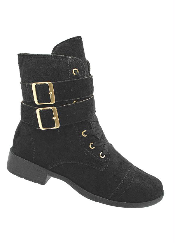 Outlet - Bota Coturno Preta com Fivelas