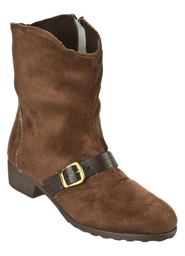Outlet - Bota de Camurça Sintética Marrom de Cano Curto