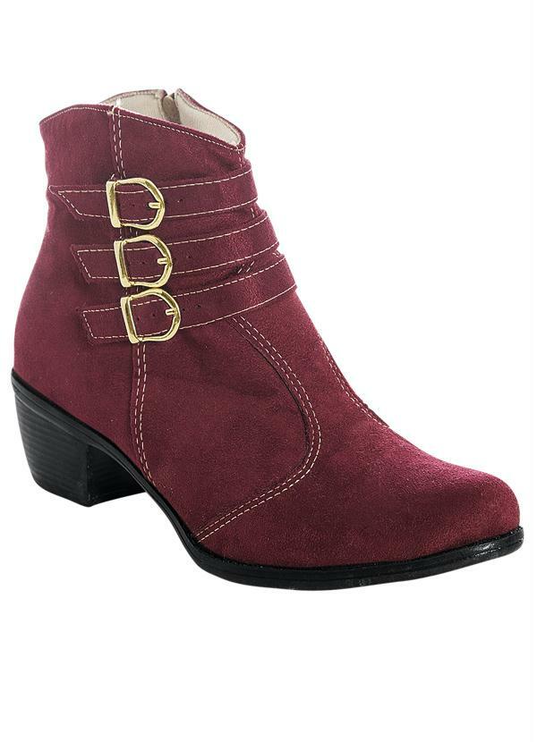 Quintess - Bota Detalhe Fivela no Cano Vinho