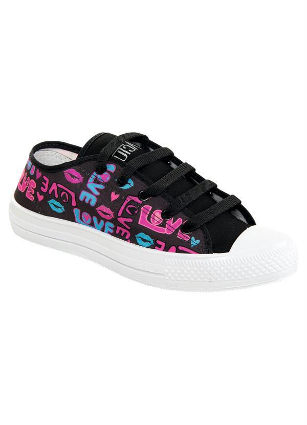 Outlet - Tênis Infantil Menina com Estampa Preto